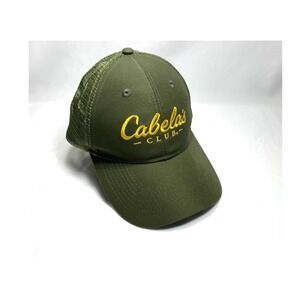 Cabelas Club Trucker Hat Mens Olive Green Yellow Embroidered Snapback Mesh Cap